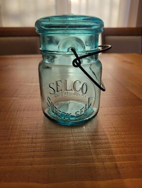 Selco Surety Seal Antique Blue Pint Wire Canning Jar With Glass Lid Pat'd 1908